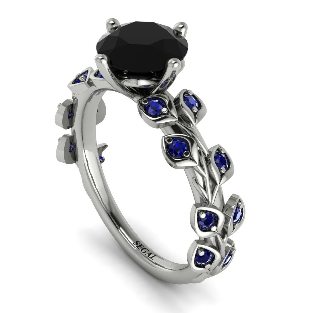 Hers 2 Carat Black Diamond Engagement Ring Leaves All Around - Sydney 2ct No. 69